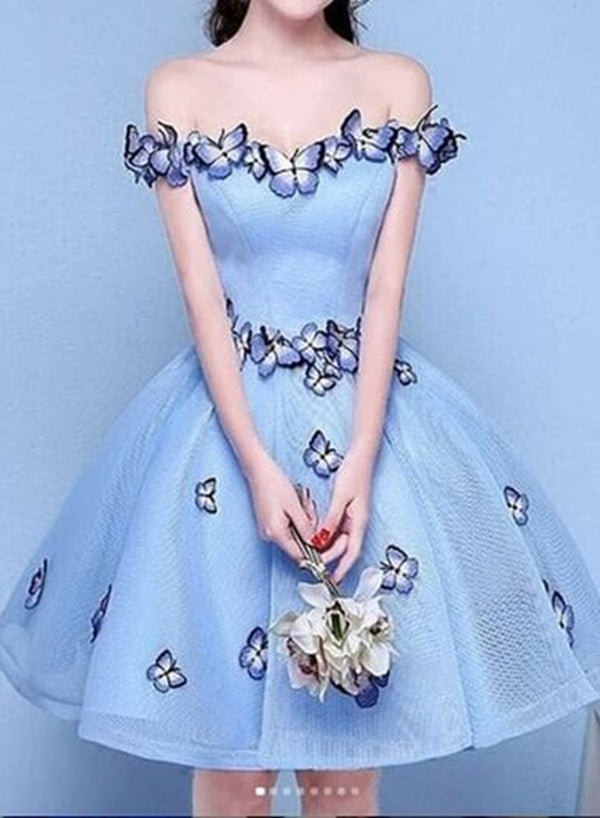 Light Blue Applique Short Prom Dress, Blue Homecoming Dress – shopluu