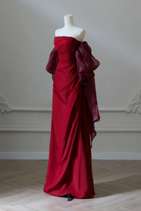 Simple Satin Burgundy Long Prom Dress, Burgundy Long Evening Dress APP1059