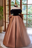 A Line Off Shouder Satin Brown Long Prom Dress, Brown Long Formal Dress APP1063