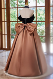 A Line Off Shouder Satin Brown Long Prom Dress, Brown Long Formal Dress APP1063