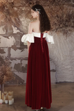 A Line Velvet Burgundy Long Prom Dress, Burgundy Long Formal Dress APP1075