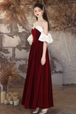 A Line Velvet Burgundy Long Prom Dress, Burgundy Long Formal Dress APP1075