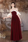 A Line Velvet Burgundy Long Prom Dress, Burgundy Long Formal Dress APP1075