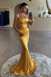 Simple Satin Mermaid Yellow Long Prom Dress, Yellow Evening Dress APP1086