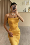 Simple Satin Mermaid Yellow Long Prom Dress, Yellow Evening Dress APP1086