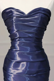 Navy Blue Mermaid Strapless Long Evening Dress, Navy Blue Satin Prom Dress APP1087