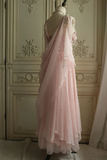 Lovely Pink Long Chiffon Sweetheart Party Dress, Pink Pearls Prom Dress APP1088