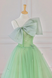 Green Tulle Short Prom Dress, A Line Evening Dress with Bow APH0308