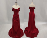 Wine Red Satin Simple Long Party Dress, A Line Wine Red Prom Dress APP1037