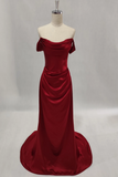 Wine Red Satin Simple Long Party Dress, A Line Wine Red Prom Dress APP1037