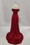 Wine Red Satin Simple Long Party Dress, A Line Wine Red Prom Dress APP1037