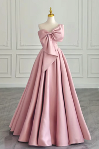 A Line Sweetheart Neck Satin Pink Long Prom Dress, Pink Long Evening Dress APP0989