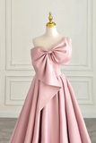 A Line Sweetheart Neck Satin Pink Long Prom Dress, Pink Long Evening Dress APP0989