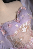 A Line Off Shoulder Tulle Lace Purple Short Prom Dress, Cute Purple Homecoming Dress APH0260