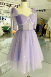 Lavender Tulle Short Straps Party Dress, Tulle Homecoming Dresses APH0262