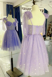 Lavender Tulle Short Straps Party Dress, Tulle Homecoming Dresses APH0262