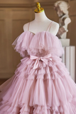 Ball Gown Pink Tulle Spaghetti Strap Long Prom Evening Dress, Pink Sweet 16 Dress APP0997