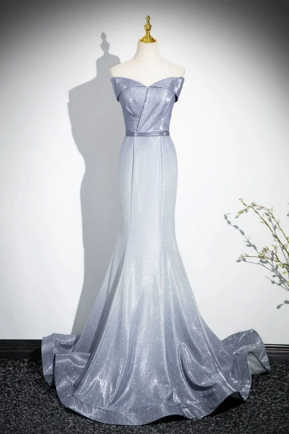 Elegant Mermaid Gray Long Prom Dress, Gray Party Dress APP0998