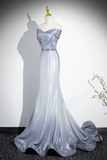 Elegant Mermaid Gray Long Prom Dress, Gray Party Dress APP0998