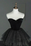 A Line Sweetheart Neck Tulle Velvet Black Long Prom Dress, Black Evening Dress APP0999