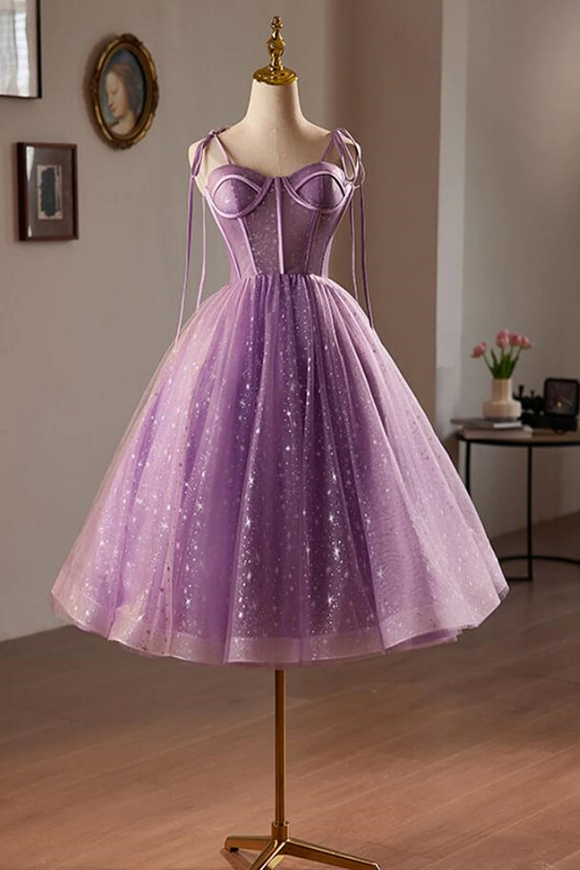 Light Purple Knee Length Straps Party Dress, Light Purple Homecoming Dress APH0265