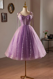 Light Purple Knee Length Straps Party Dress, Light Purple Homecoming Dress APH0265