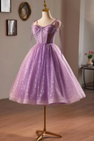 Light Purple Knee Length Straps Party Dress, Light Purple Homecoming Dress APH0265