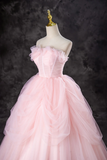 Pink Tulle Long Party Dress Evening Dress, Pink Sweet 16 Dress APP1003