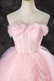 Pink Tulle Long Party Dress Evening Dress, Pink Sweet 16 Dress APP1003