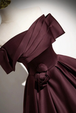 Lovely Off Shoulder Maroon Satin Long Party Dress, Maroon Prom Dress APP1008