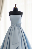 A Line Satin Blue Long Prom Dress, Blue Satin Long Formal Dress APP0985