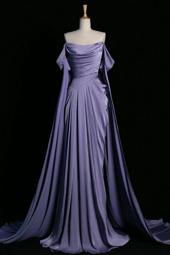 Elegant Purple Satin Prom Dress, Draped Bodice Formal Party Dress APP1013