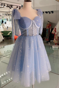 Shiny Short Blue Prom Dresses, Short Blue Formal Homecoming Dresses APH0271