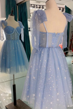 Shiny Short Blue Prom Dresses, Short Blue Formal Homecoming Dresses APH0271