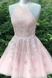 Appliques Short Pink Prom Dresses Cocktail Girls Homecoming Dresses, Short Graduation Dress APH0277