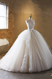 Light Champagne Ball Gown Tulle Sweetheart Long Prom Dress, Beautiful Formal Dress Wedding Dress APW0429