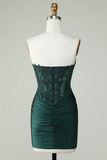 Dark Green Strapless Corset Homecoming Dress With Appliques APH0278