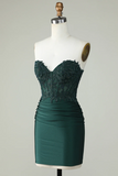 Dark Green Strapless Corset Homecoming Dress With Appliques APH0278