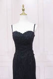 Black Lace Mermaid Straps Sweetheart Evening Dress, Black Long Prom Dress APP1018