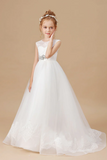 Floor Length Sleevelesss Lace Tulle Satin Flower Girl Dresses APF0012