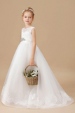 Floor Length Sleevelesss Lace Tulle Satin Flower Girl Dresses APF0012