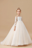 Floor Length Long Sleeves Lace Tulle Satin Flower Girl Dresses APF0021