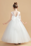 Round Neck Tulle Sleeveless Ivory Flower Girl Dresses With Bowknot APF0022