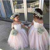 Cute Off the Shoulder Lace A Line With Appliques Flower Girl Dresses APF0023