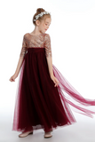 Cute Burgundy A Line Tulle Flower Girl Dresses With Sequins APF0025