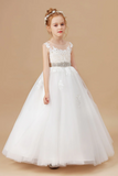 Ivory Sleeveless Tulle Satin Flower Girl Dresses With Champagne Bowknot APF0028