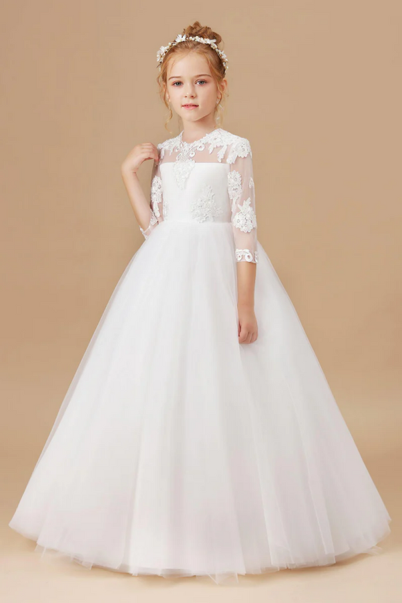 Princess Lace Tulle Satin Flower Girl Dresses APF0029