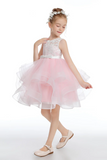 Pink Layered V Back Tulle Flower Girl Dresses APF0031