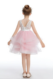 Pink Layered V Back Tulle Flower Girl Dresses APF0031