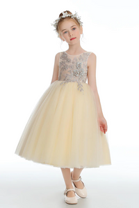 Sleeveless V Back Tulle Flower Girl Dresses APF0032